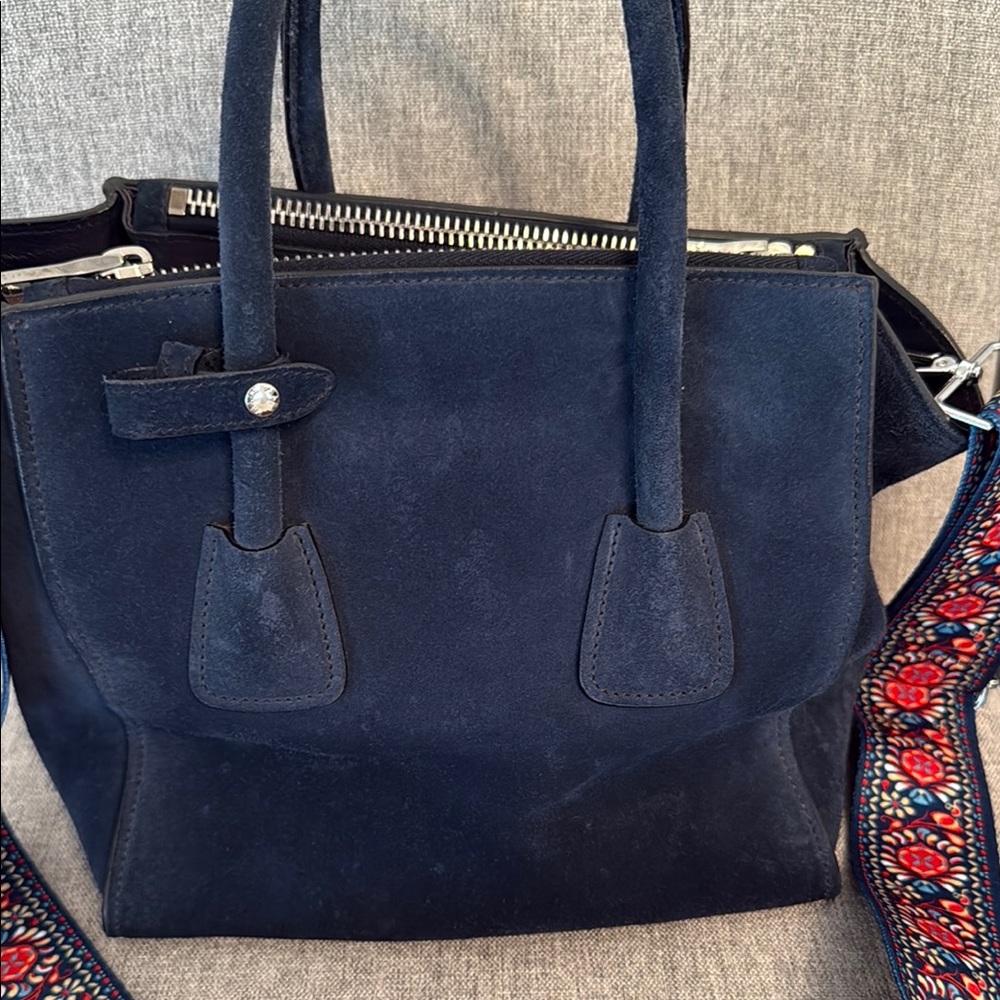 Prada Blue Twin Pocket Suede Leather Tote - Picture 3 of 7